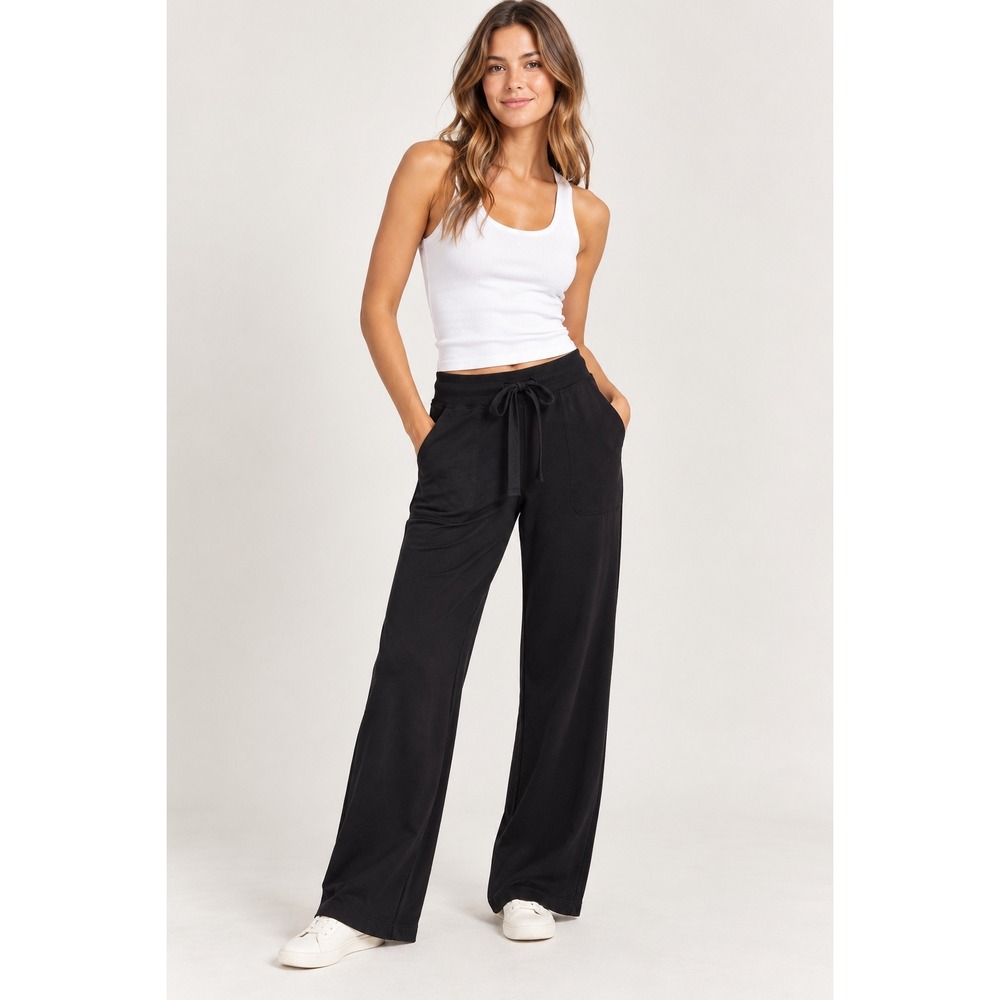 Z SUPPLY Black Wide Leg Modal Lounge Pants Drawstring Pockets ZP233742 Size M